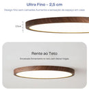 plafon ultra slim led, plafon madeira escura teto, luminaria teto minimalista moderna, plafon 30cm 40cm 50cm, plafon led circular madeira, luminaria teto rente ao teto, plafon fechado anti insetos, plafon slim moderno quarto sala, iluminação clean teto, plafon LEDZ madeira wall nut
